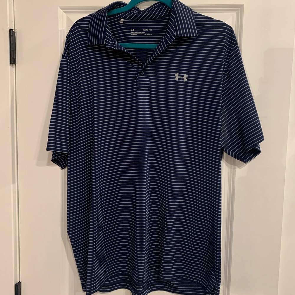 COPY - Under Armour XL Blue & Gray Stripped HeatGear Polo.